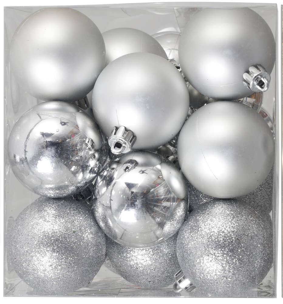 Festive Sølvfargede julekuler ø 6 cm, 20 stk, plast
