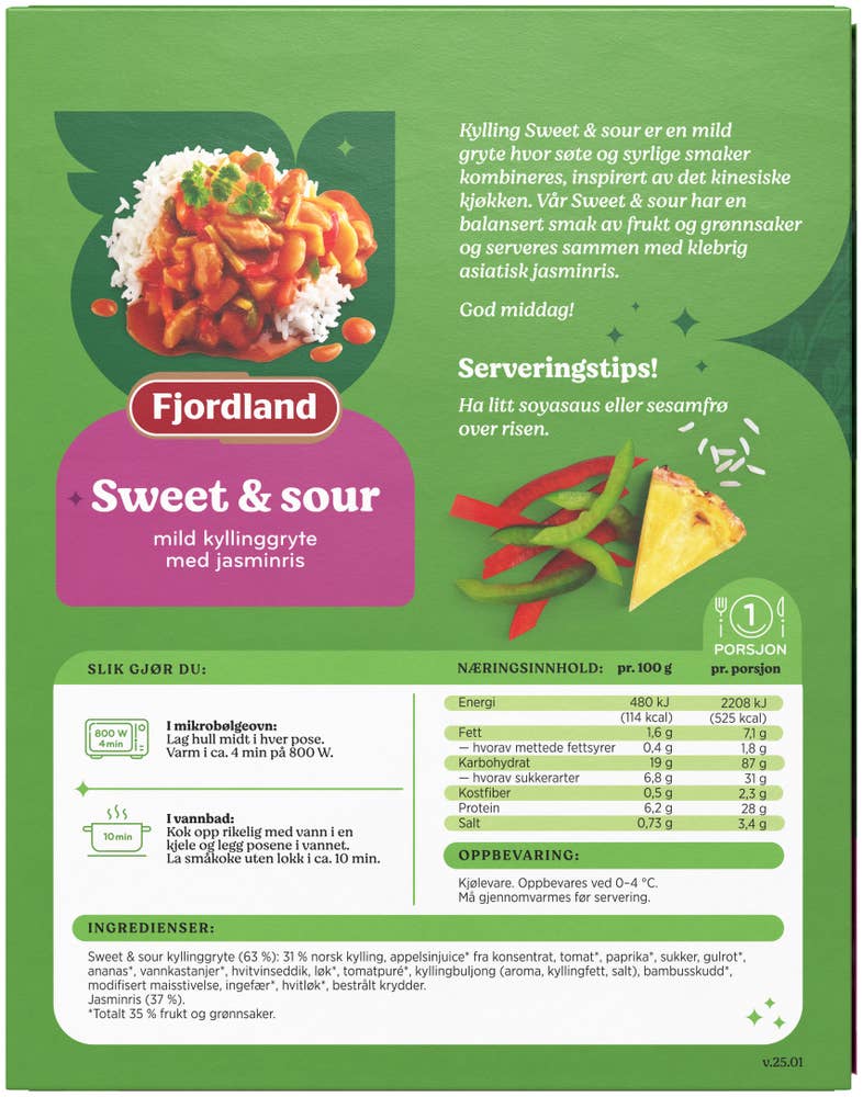 Fjordland Sweet & Sour kyllinggryte Med jasminris