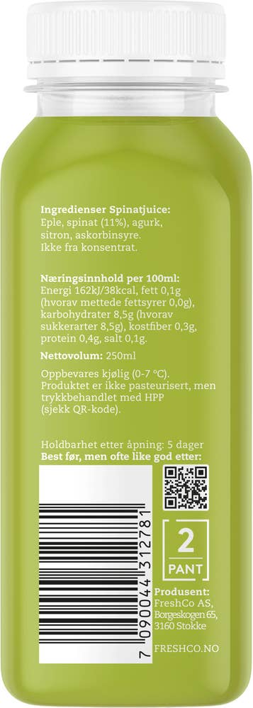 Juiceriet Kaldpresset Spinatjuice Epler, spinat, agurk, sitron