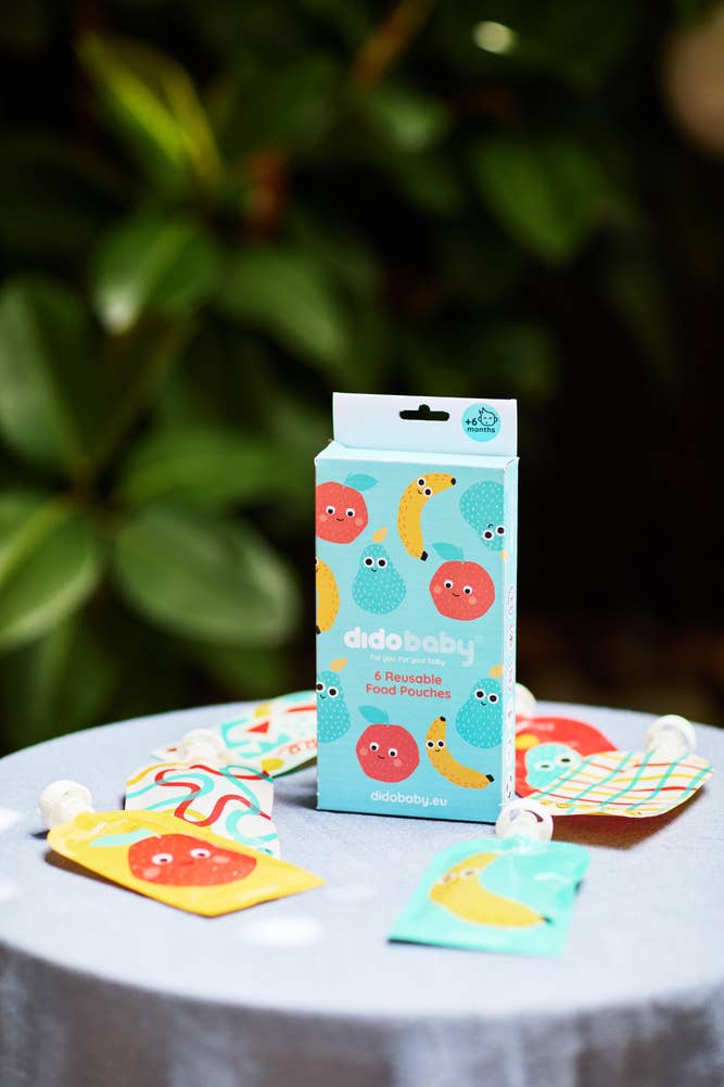 Sprell Gjenbrukbare smoothieposer med fruktmotiv Fra 4 mnd til 2 år, 6 stk.