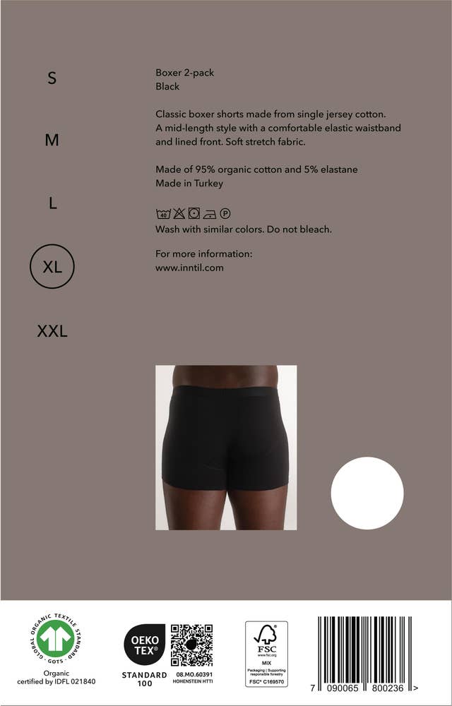 Inntil Bokser i økologisk bomull Sort, str. XL