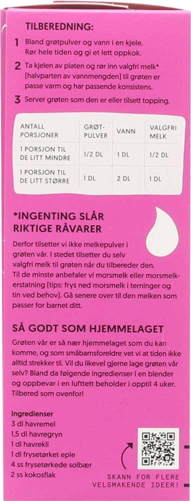 Grogro Pulvergrøt Chunky med havre, kokos, eple og solbær, fra 6 mnd.