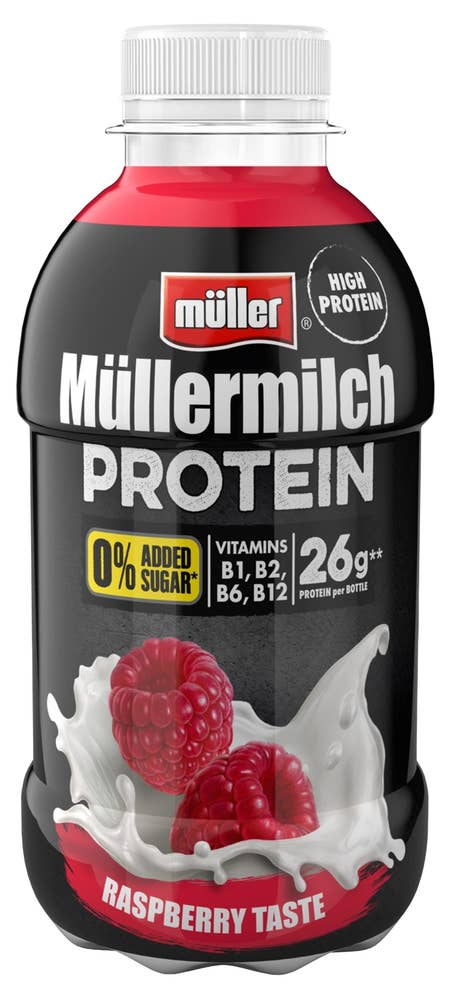 Müller Proteinmelk bringebær Uten tilsatt sukker
