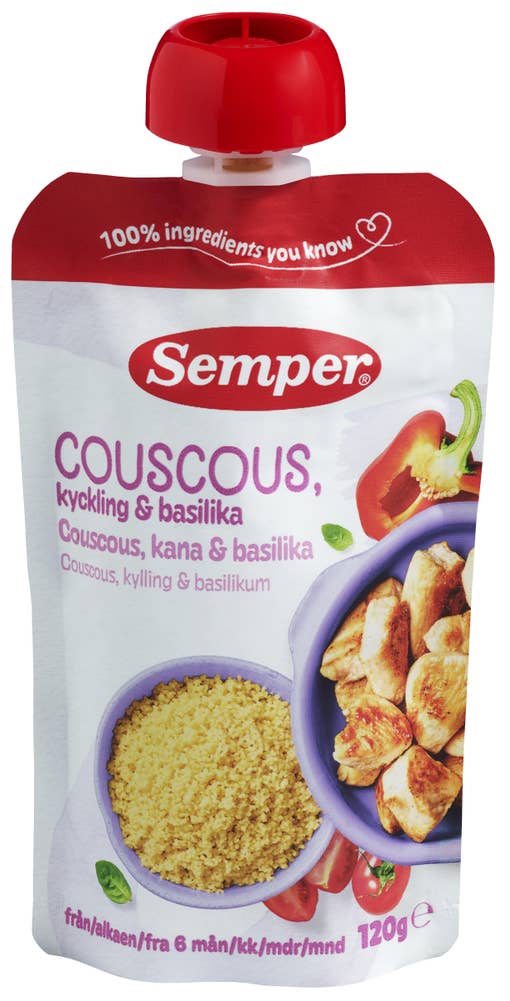SEMPER Couscous med kylling og basilikum Fra 6 mnd