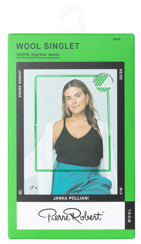 PR¤Pierre Robert Ribbestrikket Ullsinglet Dame Sort, S/M