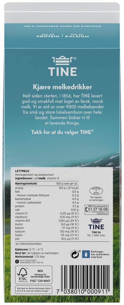 Tine Lettmelk 0,5% fett