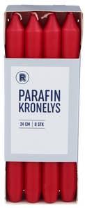 R Rød kronelys, parafin 24 cm, 8 stk