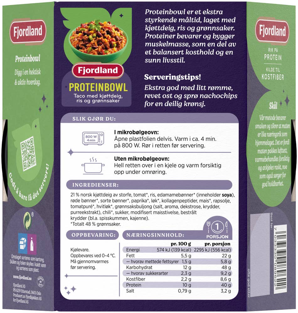 Fjordland Proteinbowl Taco med kjøttdeig, ris og grønnsaker