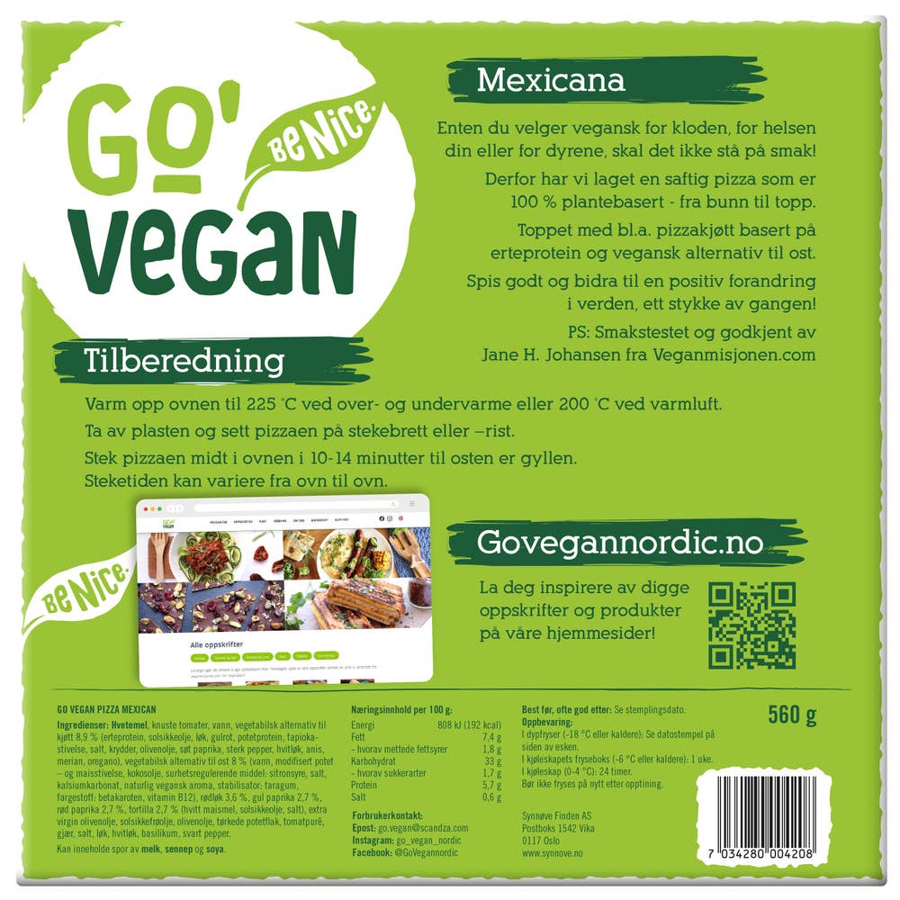 Go'Vegan Pizza Mexicana Vegansk