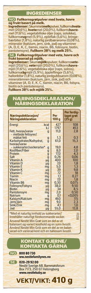 Nestlé Min Fullkornsgrøt med eple og røde bær Fra 1 år