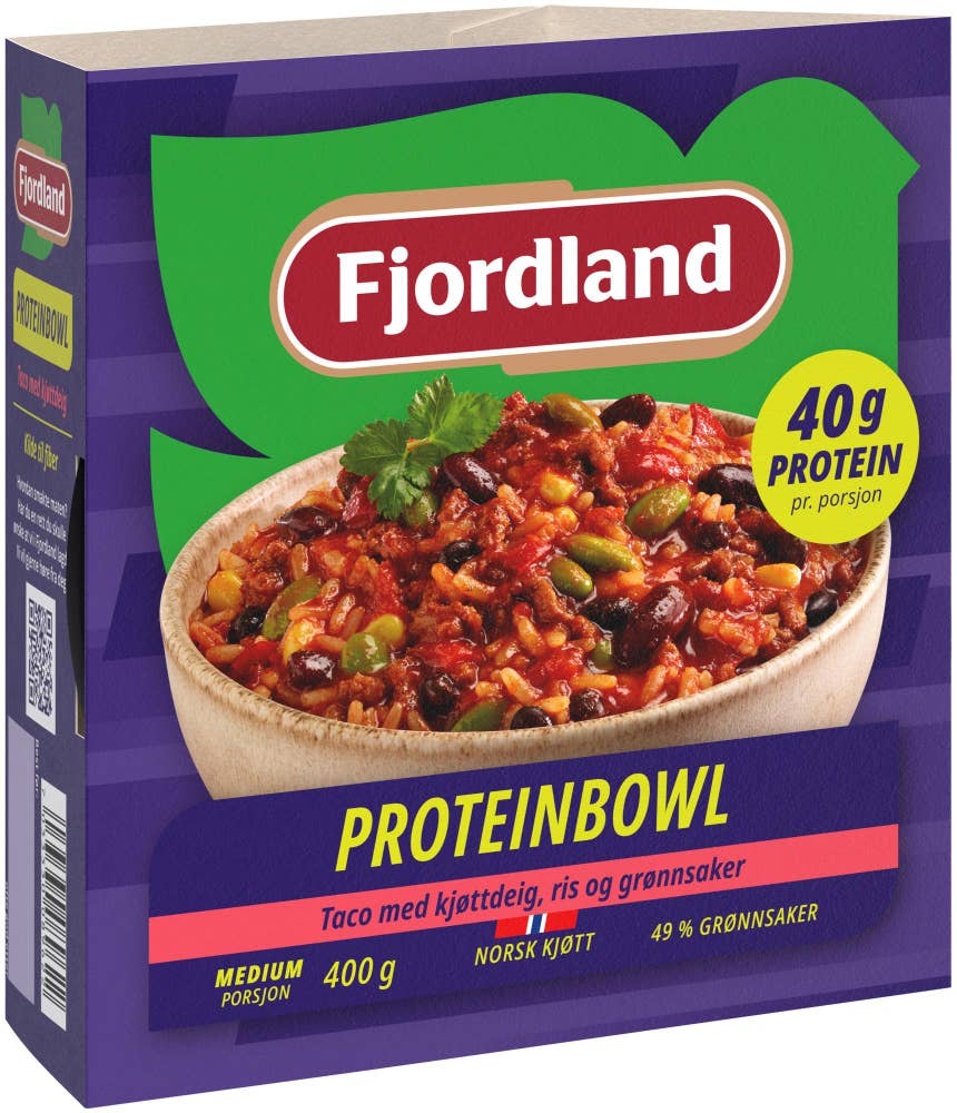 Fjordland Proteinbowl Taco med kjøttdeig, ris og grønnsaker
