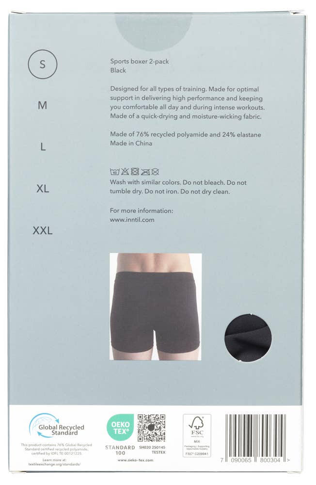 Inntil Sportsbokser Sort, str. S