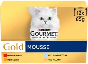 Purina Gourmet Gold Mousse med tunfisk, lever, kalkun og oksekjøtt 12x85g
