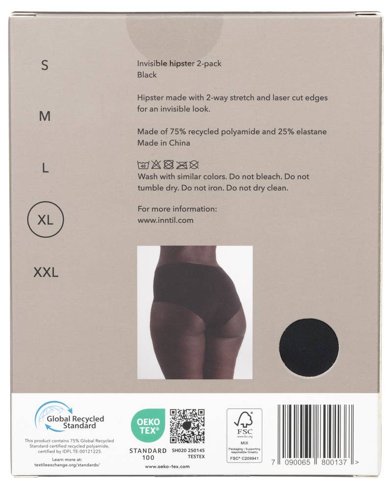 Inntil Sømløs Hipster Sort, str. XL