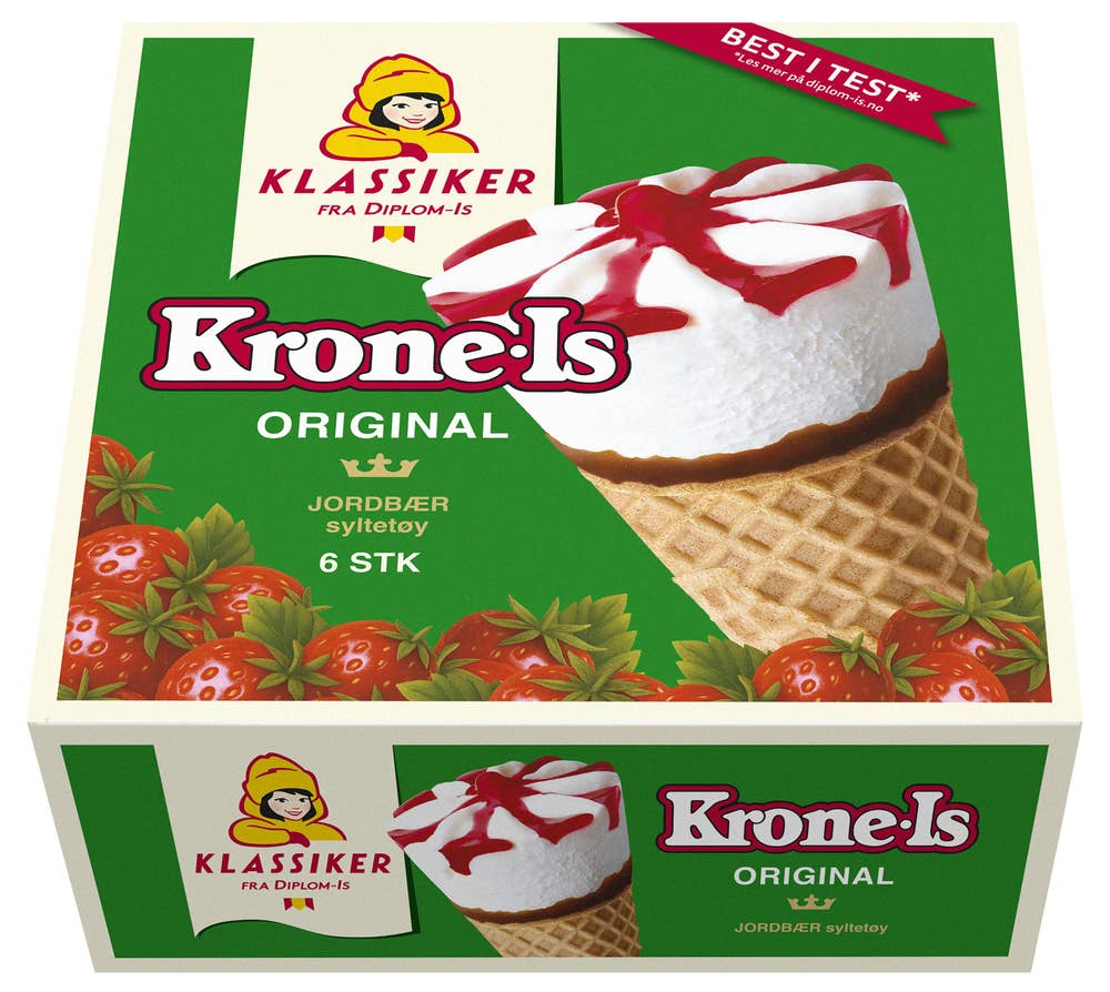 Diplom-is Krone-is med jordbær 6 stk