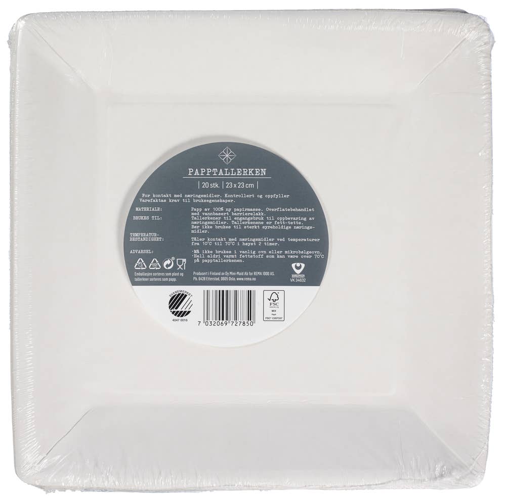 REMA 1000 Papptallerken firkantet 23cm