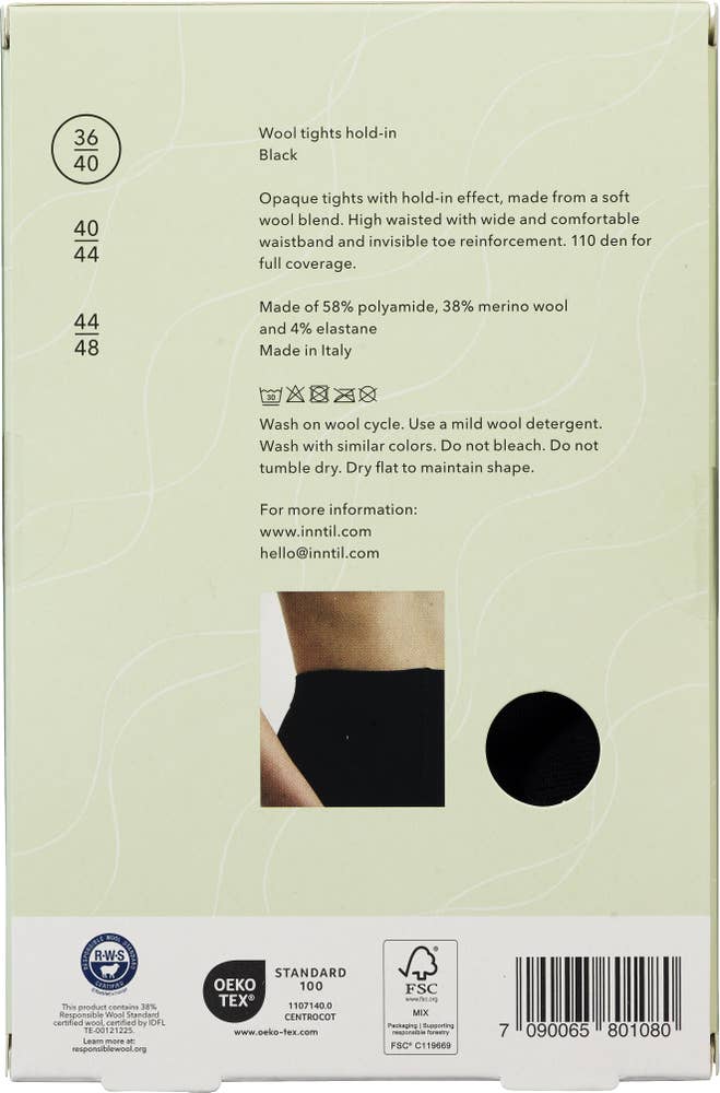 Inntil Ullstrømpebukse Hold-in Sort, str 36-40
