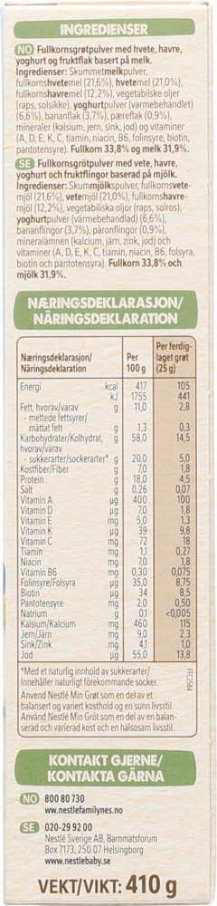Nestlé Min Fullkornsgrøt Yoghurt, pære og banan Fra 8 mnd