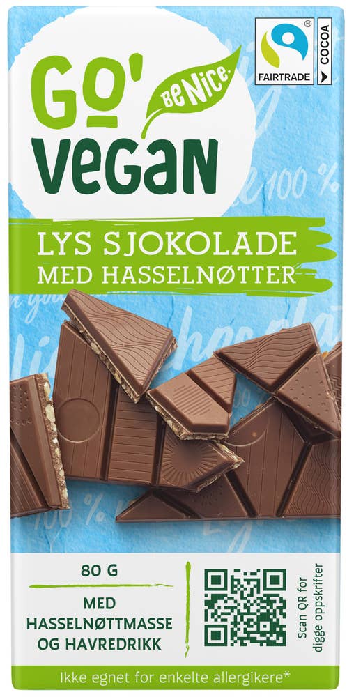 Go'Vegan Plantebasert lys sjokolade Med hasselnøtter