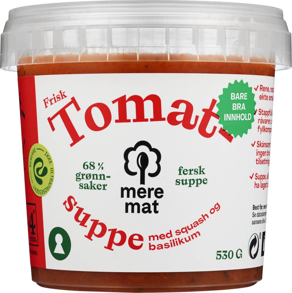 Mere Mat Suppe med tomat, squash og basilikum