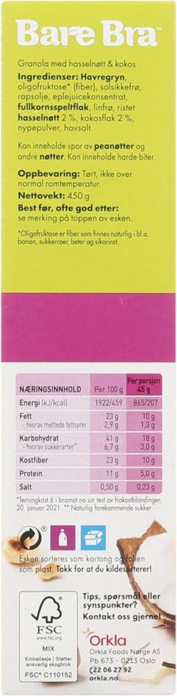 Bare Bra Granola Hasselnøtt og Kokos