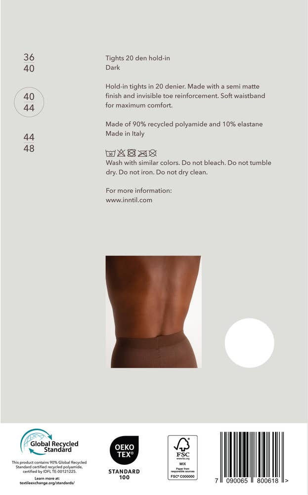 Inntil Strømpebukse Hold-In 20 DEN Mørk, str. 40-44, semi-matt