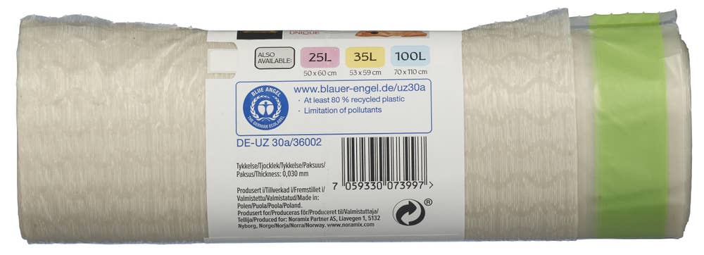 Everyday Avfallsposer med snøring Transparent, 60l, 80% resirkulert plast