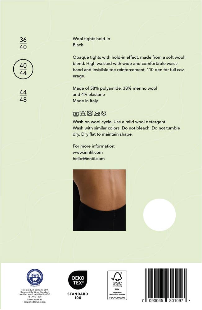 Inntil Ullstrømpebukse Hold-in Sort, str 40-44
