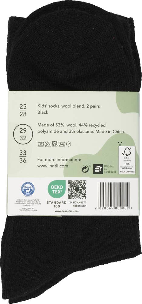 Inntil Tynne barnesokker i ullblanding Sort, str. 29-32