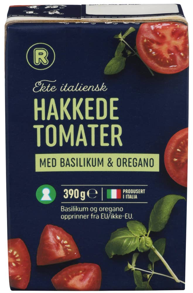 R Hakkede tomater Med basilikum og oregano
