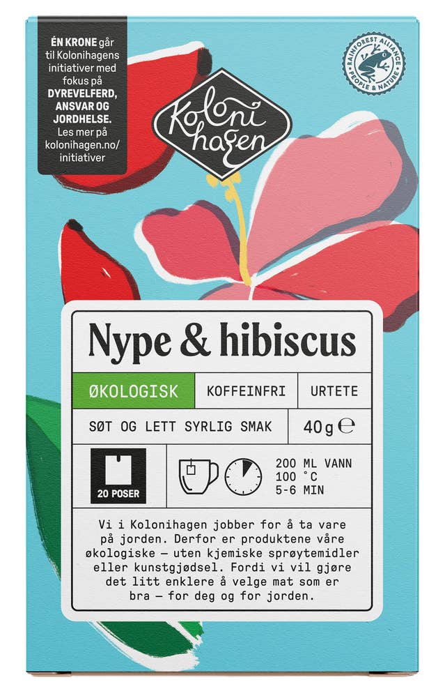 Kolonihagen Økologisk nype- og hibiskuste 20 poser