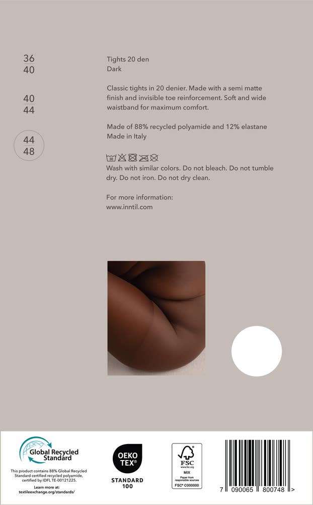 Inntil Strømpebukse 20 DEN Mørk, str. 44-48, semi-matt