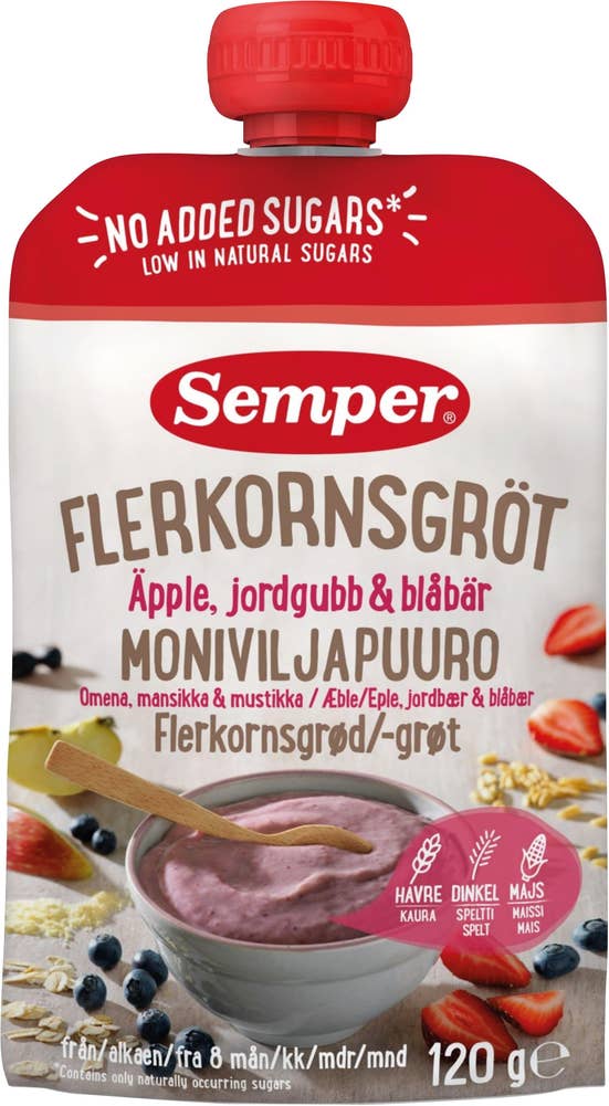 Semper Flerkornsgrøt eple, jordbær og blåbær 8 mnd