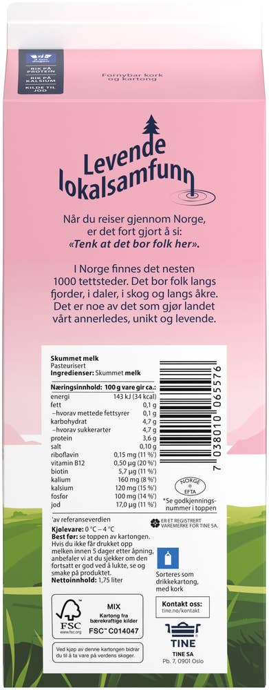 TINE Skummet melk 0,1%