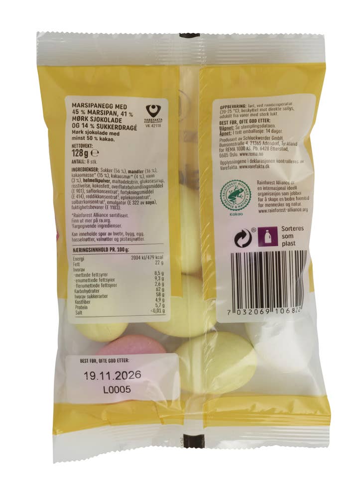 R Påskeegg Marsipan, mørk sjokolade og sukkerdragé