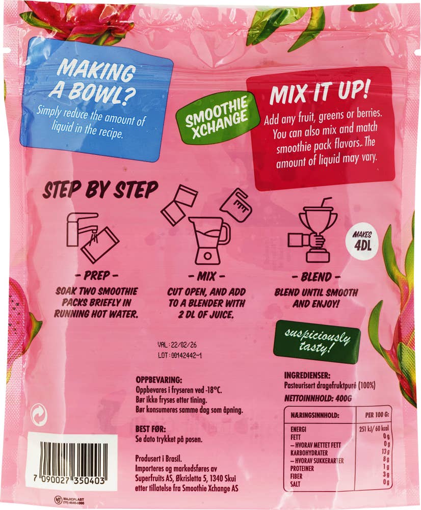 Smoothie Xchange 100% Dragonfruit Smoothie pack