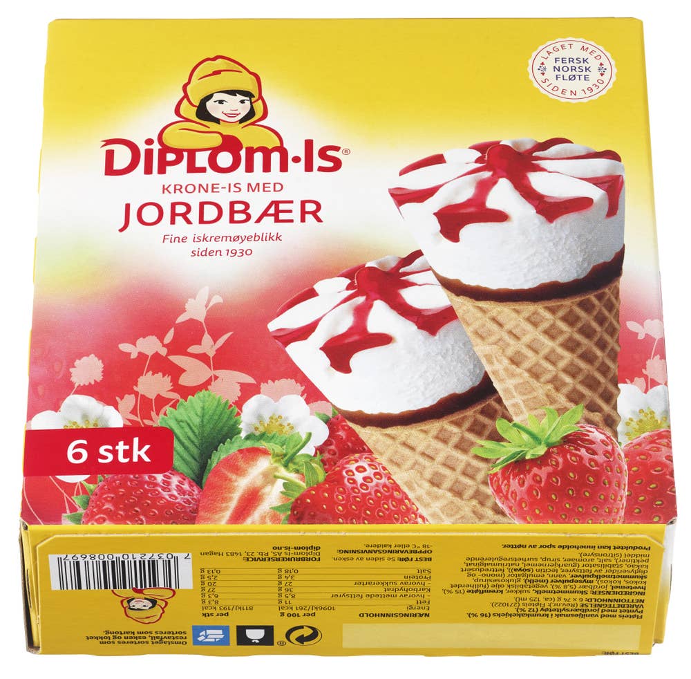 Diplom-is Krone-is med jordbær 6 stk