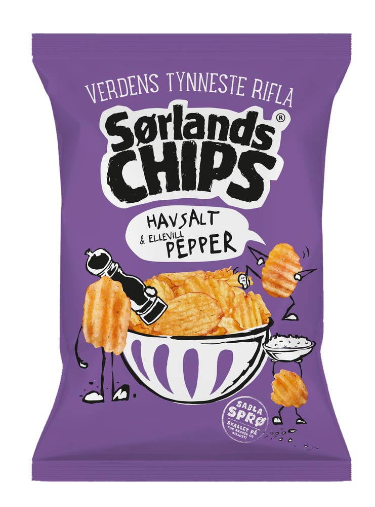 Sørlandschips Verdens Tynneste Rifla Havsalt og pepper