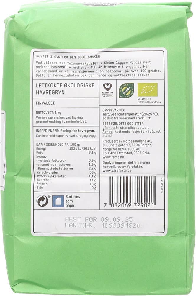 Kolonihagen Lettkokte Havregryn Økologisk
