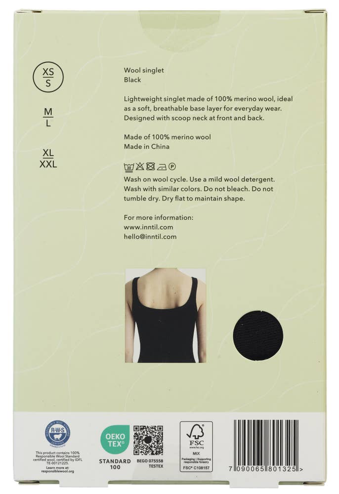 Inntil Ullsinglet Sort, str XS-S