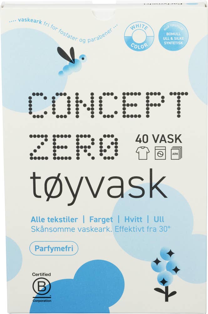 Concept Zero Parfymefrie vaskeark 40stk
