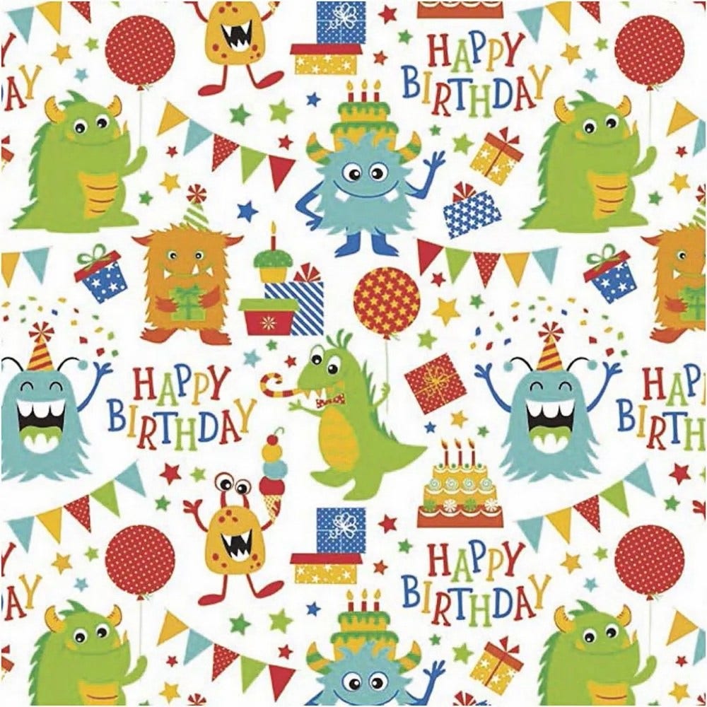 Sprell Gavepapir fødselsdagsmønster Hvit/oransje