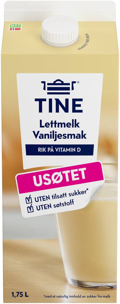 TINE Lettmelk med vaniljesmak Uten tilsatt sukker
