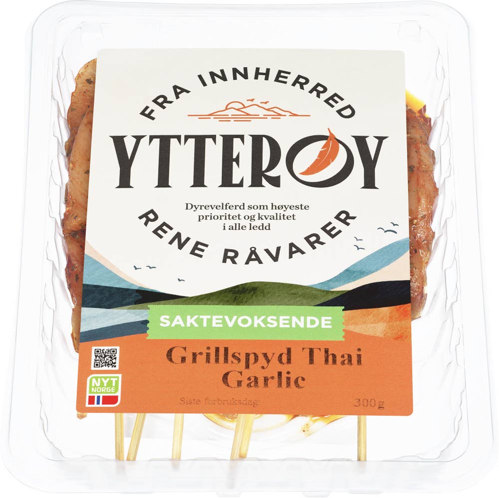 Ytterøy Grillspyd Thai Garlic Saktevoksende kylling