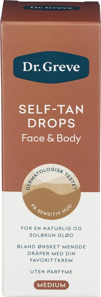 Dr. Greve Self-Tan Drops Face & Body Medium, uten parfyme