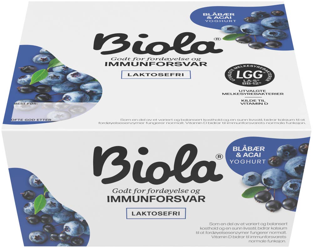 TINE Biola® yoghurt blåbær og acai Laktosefri, 4x125G