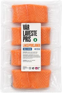 Vår Laveste Pris Lakseporsjoner 4x125g Med skinn
