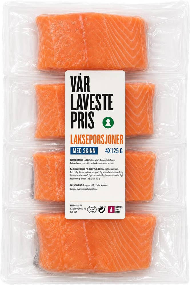 Vår Laveste Pris Lakseporsjoner 4x125g Med skinn