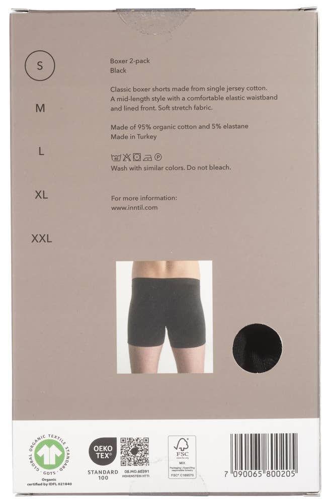 Inntil Bokser i økologisk bomull Sort, Str. S
