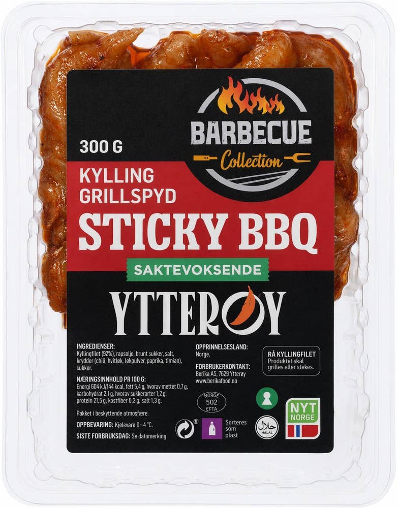Ytterøy Grillspyd Sticky Bbq Saktevoksende kylling